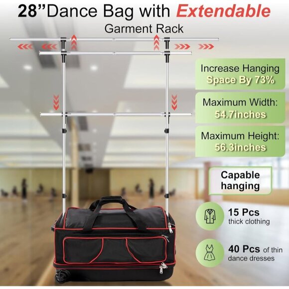 Jiang & Rong 28" Wheeled Dance Bag with Garment Rack - Picture 7 of 8